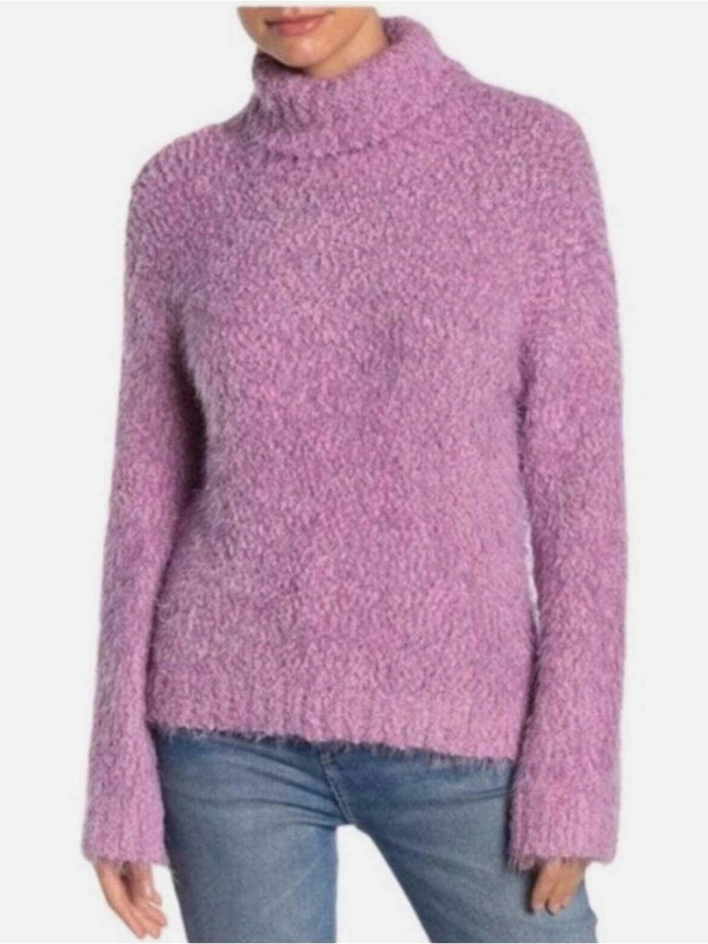 Abound Fuzzy Eyelash Knit Turtleneck Sweater Purple Cozy Lavender Bouclé